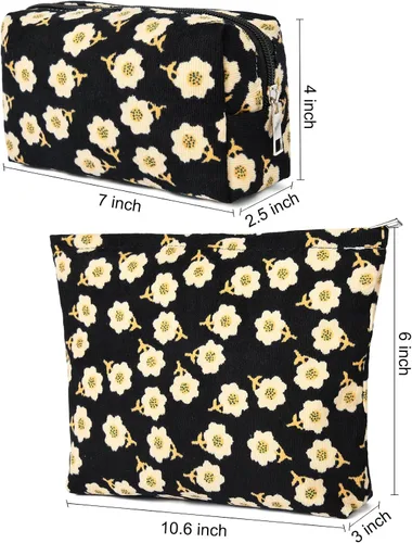 Miniatura 3 de SOIDRAM 2 Piezas Bolsa de Maquillaje con Flores, Bolsa de Cosméticos Grande de Capacidad, de Lona, Mezcla de Viaje, Organizador de Artículos de Flor