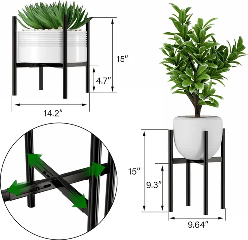 Miniatura 6 de EKNITEY Soporte ajustable para macetas: soporte de flores moderno para interiores y exteriores, organizador de plantas de metal, soporte para Negro