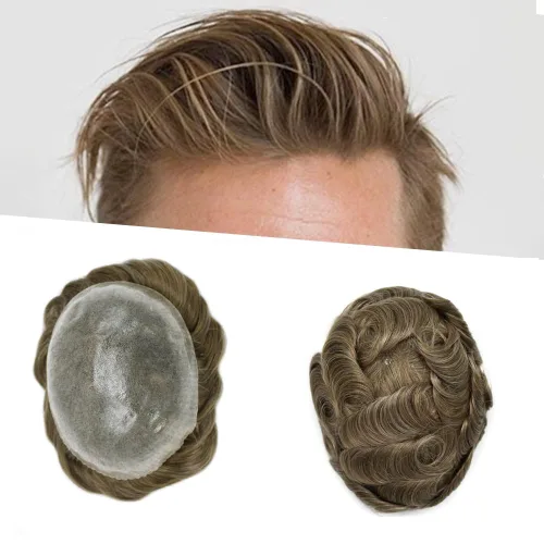 Miniatura 16 de Toupee - Sistema de reemplazo de cabello humano para hombre, 0.004 in, inyectado, piel de polietileno, piezas de pelo para hombre, 6 x 8 pulgadas