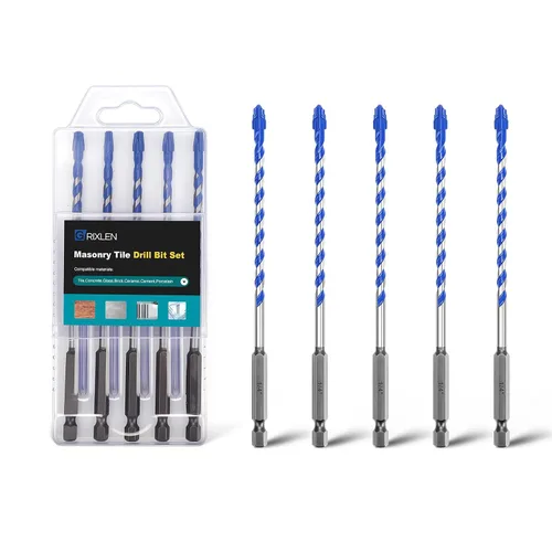 Miniatura 18 de Paquete de 5 brocas para azulejos de 1/2 pulgada, brocas de mampostería con vástago hexagonal para azulejos, hormigón, ladrillo, vidrio, porcelana