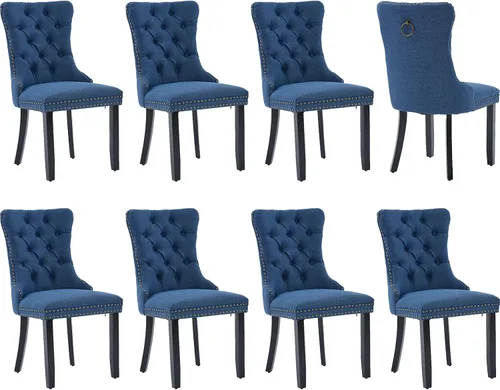 Miniatura 62 de Juego de 2 sillas de comedor modernas, sillas de comedor tapizadas acolchadas con patas de madera maciza, silla de cocina de tela de lino beige