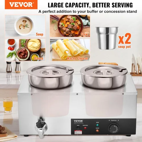 Miniatura 2 de VEVOR Calentador de Sopa Eléctrico, Olla Redonda Doble de Acero Inoxidable de 7.4QT Temperatura Ajustable 86~185°F, Bain Marie Comercial de 1200W