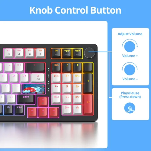 Miniatura 6 de Fogruaden Teclado mecánico cremoso con cable con teclado numérico, teclado RGB intercambiable en caliente para juegos con perilla, diseño completo
