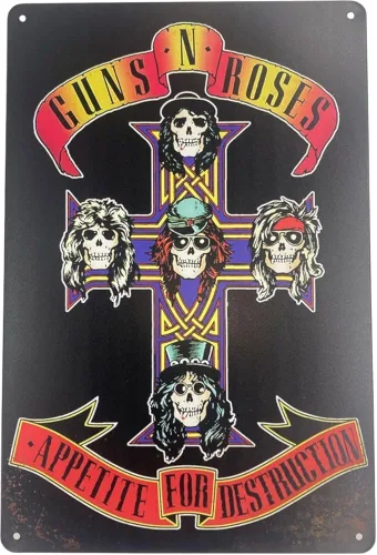 Placa de barra de hojalata | Póster de metal para decoración de pared | Banda de rock de los años 80 y 90 de 8 x 12 pulgadas | Letrero decorativo