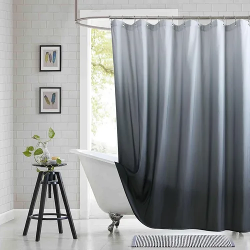 Miniatura 29 de Cortina de ducha gris, cortinas de ducha de tela de microfibra gris degradado para baño, cortinas de baño modernas impermeables, 72 pulgadas