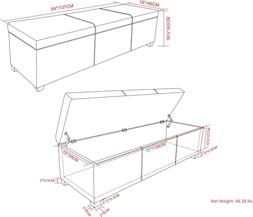 Miniatura 3 de SIMPLIHOME Avalon - Banco contemporáneo tipo otomana rectangular con almacenamiento extragrande de 54 pulgadas de ancho, de pelo sintético de Gris