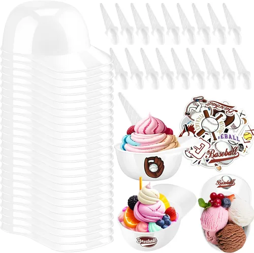 Miniatura 10 de MEEZY Juego de 16 cuencos de helado con diseño de casco de béisbol con 8 mini tazas de postre y 8 cucharas, 8 onzas. Cuencos reutilizables