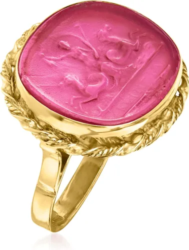 Miniatura 3 de Ross-Simons Anillo de cristal veneciano rosa italiano estilo cameo en oro de 18 quilates sobre ley, Plata de ley, no conocido