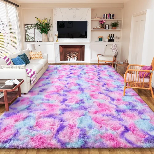 Miniatura 25 de AROGAN Alfombras de área suaves de arco iris para habitación de niñas de 6x9 pies, alfombras esponjosas de dormitorio para niñas, alfombra