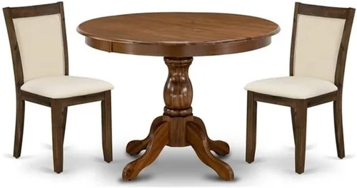 Miniatura 21 de East West Furniture HBMZ3-AB6-06 - Juego de mesa de cocina de 3 piezas que contiene una mesa de comedor redonda con pedestal y 2 sillas tapizadas