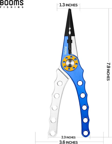 Miniatura 5 de Booms Fishing X1 Alicates de pesca de aluminio, removedor de ganchos, corte de línea trenzada, y partición de anillo con cordón y recubrimiento Azul