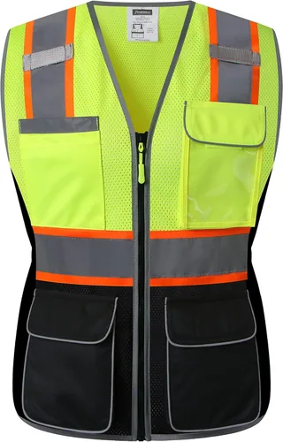 Miniatura 3 de Chaleco de seguridad para mujer, múltiples bolsillos, de alta visibilidad, reflectante, malla transpirable, chaleco de trabajo para dama, cremallera
