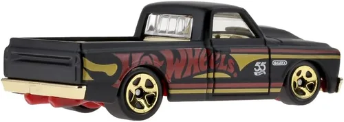 Miniatura 4 de Hot Wheels - Vehículo coleccionable fundido a presión, edición 55 aniversario, negro y dorado, inspirado en la camioneta Chevy C10 '67 ~ 1/6