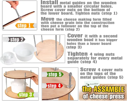 Miniatura 6 de Prensa de queso de madera de 11.2 pulgadas de diámetro y 1 forma de fabricación de queso 45 onzas Presión de hasta 50 libras incolora