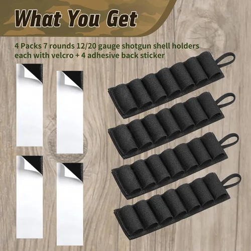 Miniatura 5 de Paquete de 4 soportes para cartuchos de escopeta de 7 rondas o bandolera táctica para cartuchos de escopeta de 60 rondas calibre 12/20 ajustable