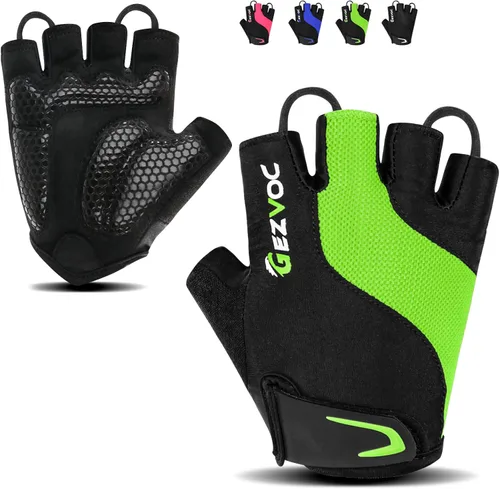 GEZVOC Guantes de ciclismo para hombres y mujeres con almohadilla absorbente de golpes, agarre extra, ajuste flexible y cómodo, peso ligero, guantes
