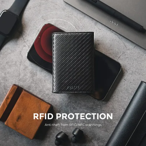 Miniatura 13 de VULKIT Cartera con tarjetero para hombre, con cierre magnético, bloqueo RFID, billetera de cuero triple, marino, Moderno