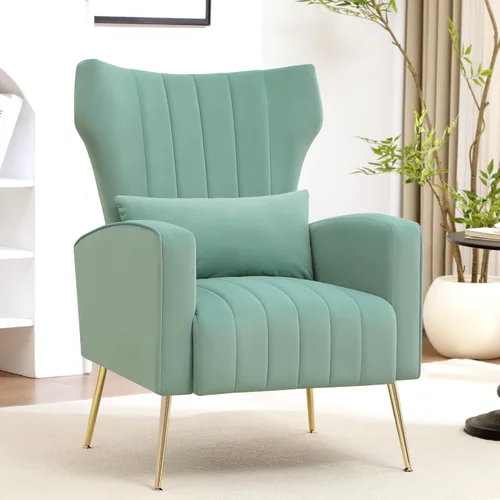 Miniatura 12 de Silla de Acento Moderna Cómoda Sillón con Respaldo Alto con Almohada Silla Tapizada con Carcasa Silla de Lectura para Dormitorio, Sala de Estar