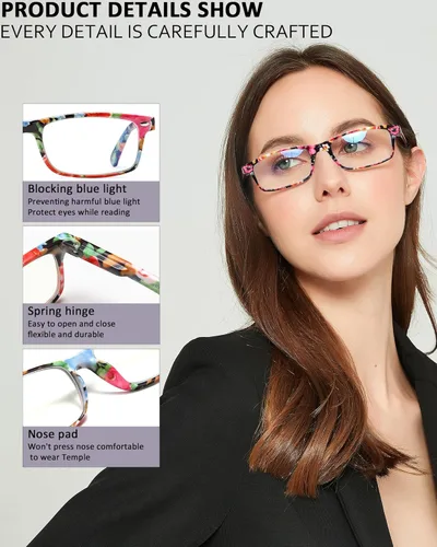 Miniatura 4 de Lentes de lectura para mujer, elegantes lectores con bloqueo de luz azul, anteojos para mujer, anteojos de computadora de moda Azul/Verde/Negro/Rojo