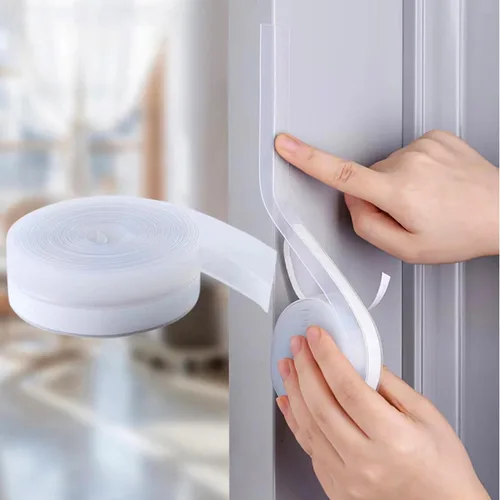 Burlete de silicona mejorado de 32.8 pies para sellado de puertas, sin residuos, tira selladora para puerta de ducha de vidrio, tapón de corrientes