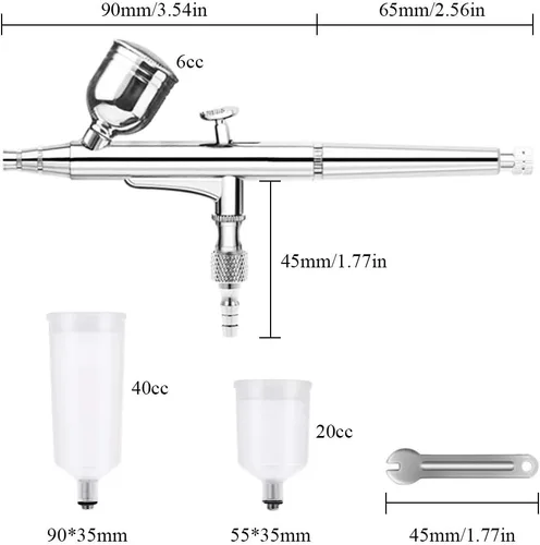 Miniatura 5 de Kit de aerógrafo de doble acción de 0.012 in con tres tazas diferentes (6 CC, 20 CC, 40 CC) juego de aerógrafo portátil para maquillaje, artes