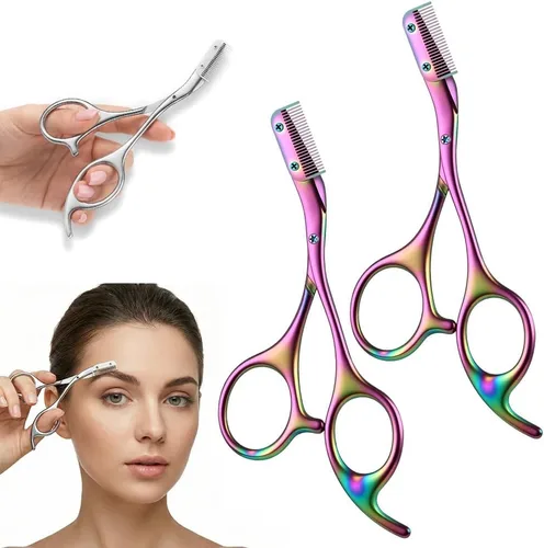 Tijeras de corte de cejas con peine, tijeras de cejas de acero inoxidable 2026, herramienta portátil de aseo de cejas para uso en el hogar en el