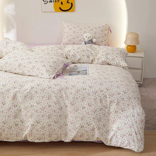 Miniatura 55 de Juego de funda de edredón blanca con estampado floral azul, juego de ropa de cama de algodón suave estilo bohemio, juego de ropa de cama estética