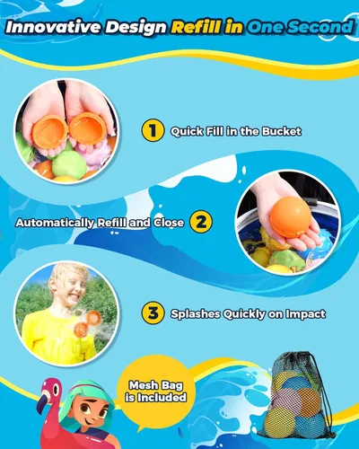 Miniatura 3 de SOPPYCID - 15 globos de agua reutilizables de llenado rápido para niños, globos de agua magnéticos recargables para piscina y playa, juguetes