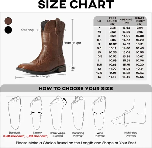 Miniatura 4 de Platikly Botas vaqueras para hombre Botas occidentales de punta cuadrada con bandera, botines de piel sintética, botas para hombre vaqueras