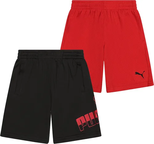 PUMA Juego de 2 pantalones cortos con logotipo gráfico de malla y rendimiento para niños
