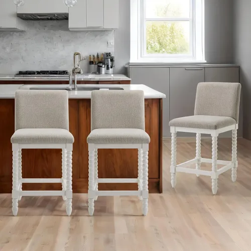 Miniatura 17 de DUHOME Taburete de mostrador de husillo con asiento acolchado de resorte, taburetes de bar de madera de granja de 26 pulgadas de altura