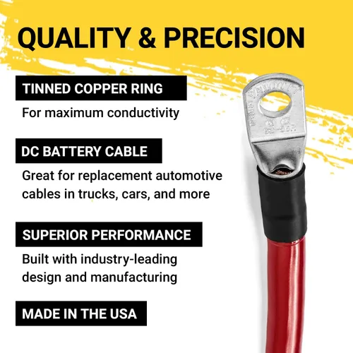 Miniatura 4 de Spartan Power - Cable de batería rojo de 9 pulgadas, 1/0 AWG, 5/16 pulgadas M8, fabricado en EE. UU. Rojo 3 ft 1/0 AWG - 5/16