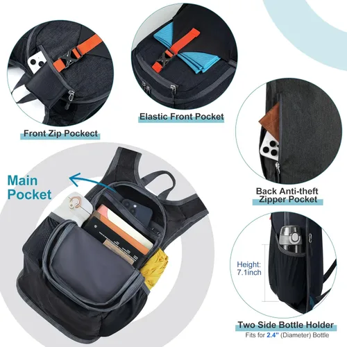 Miniatura 4 de FIORETTO Mochila de senderismo de 15L para mujeres y hombres, mochila mini plegable, mochila ligera pequeña para acampar, viajar, actividades al