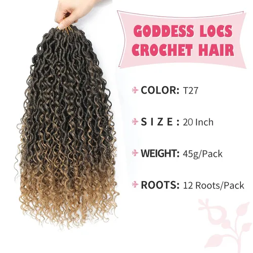 Miniatura 18 de Alicoco Goddess Locs Cabello de Ganchillo 12 Pulgadas 8 Paquetes Rastas Sintéticas de Ganchillo Para Mujeres Rastas Suaves Boho Pre-enrolladas River