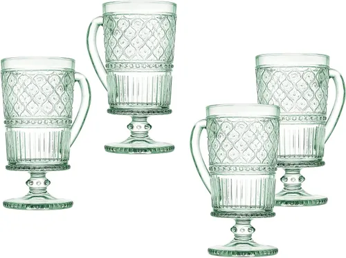 Godinger Tazas de café de cristal, 12 onzas, verde, juego de 4, colección Claro, tazas de café con asa, decoración vintage, aptas para microondas,