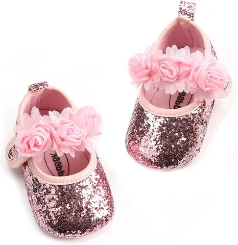 Miniatura 3 de Antheron Baby Girls Mary Jane Flats - Mocasines para bebé con suela suave, diseño floral brillante