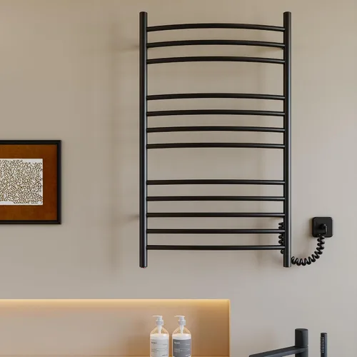 Miniatura 6 de HEATGENE - Calentador de toallas de montaje en pared, enchufe/cableado eléctrico, estante de toallas calentado, 4 soportes, negro mate