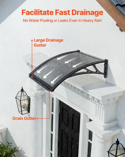 Miniatura 2 de VEVOR Toldo para puerta de entrada, toldo de puerta de ventana de 24 x 24 pulgadas con drenaje y soporte de ABS, cubierta de policarbonato