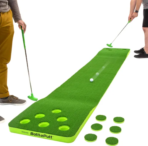 GoSports BattlePutt - Juego de golf de putting de 2 contra 2, juego estilo Pong con verde de putting de 11 pies, 2 putters y 2 pelotas de golf
