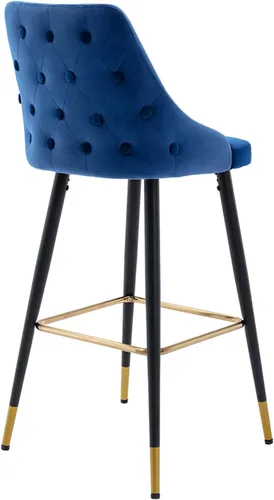 Miniatura 5 de DUHOME Juego de 2 taburetes de bar con botones de terciopelo, modernos taburetes de bar de 30 pulgadas con respaldo y base dorada para cocina, Azul