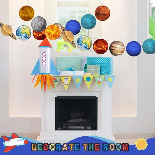 Miniatura 7 de Lincia Guirnalda colgante de sistema solar de galaxia, 4 unidades, temática de planeta, decoración de fiesta espacial para el primer viaje alrededor