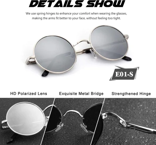 Miniatura 43 de CGID Gafas de sol unisex polarizadas redondas E01 Lennon