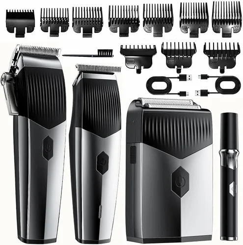 Juego de cortapelos profesional 4 en 1 para hombres, cortadora de pelo, recortadora de barba y afeitadora recargable, kit de corte de pelo de