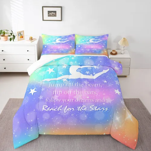 Miniatura 5 de Manfei - Juego de edredón para amantes de la gimnasia y la danza, tamaño individual, juego de ropa de cama romántica con diseño de cielo estrellado