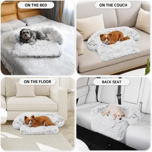Miniatura 6 de Cama calmante para perro, tapete de felpa esponjosa para perros, protector de muebles con funda extraíble lavable para perros y gatos grandes, Gris