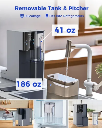 Miniatura 8 de Sistema de filtro de agua de 7 etapas por ósmosis inversa de mostrador, 528 galones de filtración de agua RO con jarra portátil, NSF/ANSI Ct910-azul