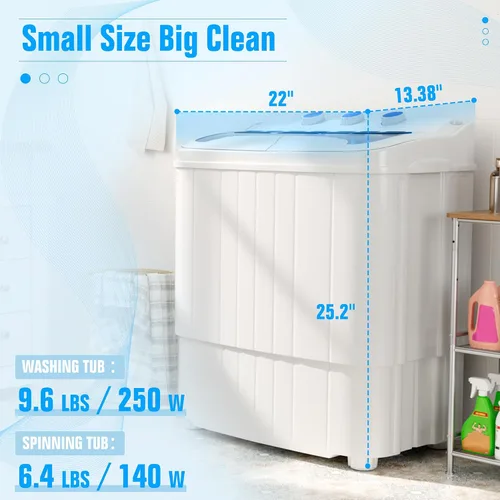 Miniatura 7 de Superday Lavadora portátil, lavadora pequeña de 18 libras y secadora giratoria, mini máquina de lavandería de doble tina para campamento, Azul