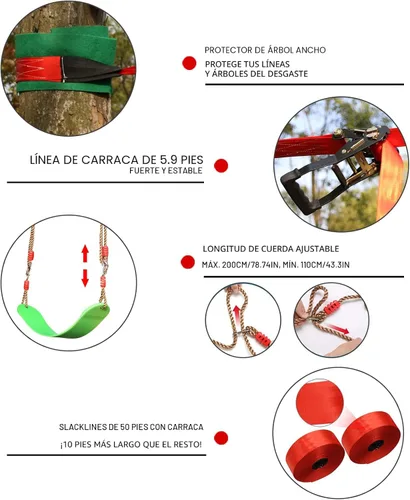Miniatura 7 de Dripex - Carrera de obstáculos ninja warrior de 50 pies para niño con accesorios completos, columpio, trapecio, escalera de cuerda, red