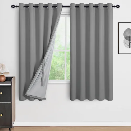 Miniatura 72 de DWCN Cortinas 100% opacas de 84 pulgadas de largo para dormitorio con forro negro, paneles de cortina de ventana de doble capa con aislamiento Azul