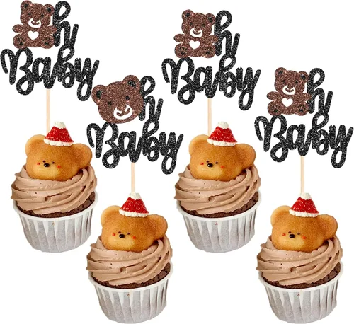 Miniatura 15 de Rsstarxi Paquete de 24 Adornos para Cupcakes We Can Bearly Wait con Purpurina de Oso para Baby Shower, Palillos Decorativos para Cupcakes